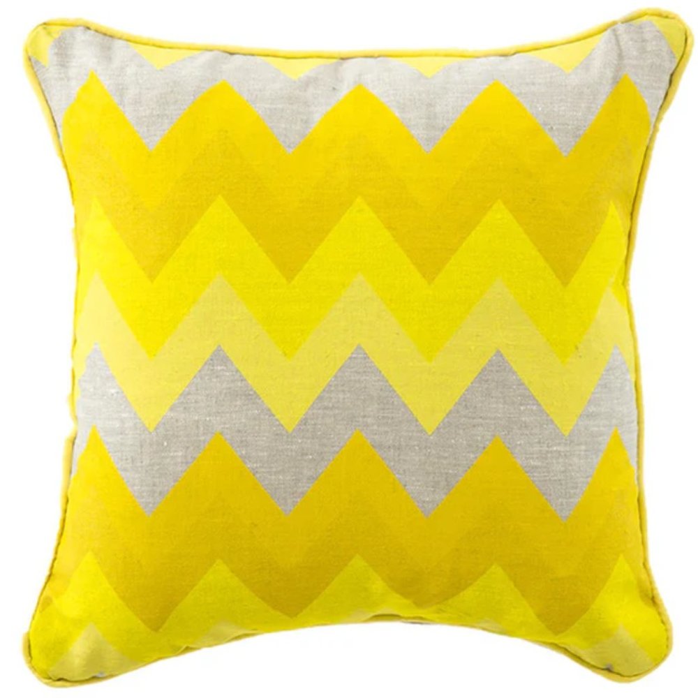 MODSHOP SILK SCREEN THROW PILLOW-YELLOW ZIGZAG OMBRE-HOLLYWOD REGENCY MODERN